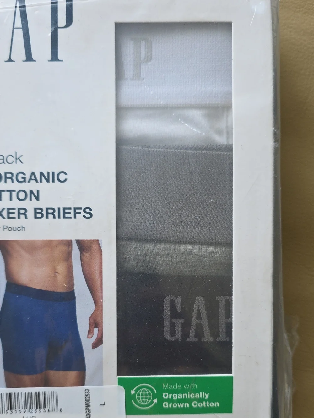 GAP Men's 3-Pack Organic Cotton Boxer Briefs - White, Gray, Black - Large